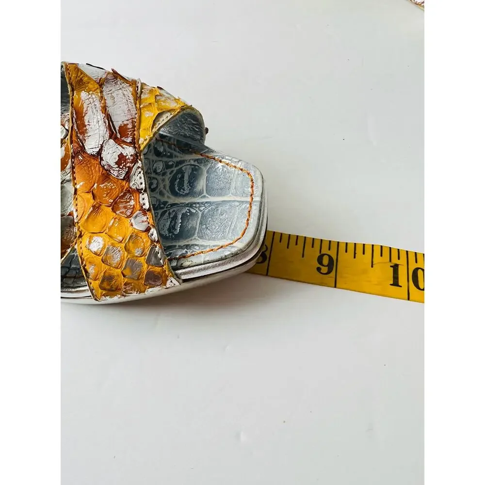 New Massimo Dogana Snake Leather Heel Sandals Size 9.5 US  Silver / Yellow Color - Picture 14 of 16